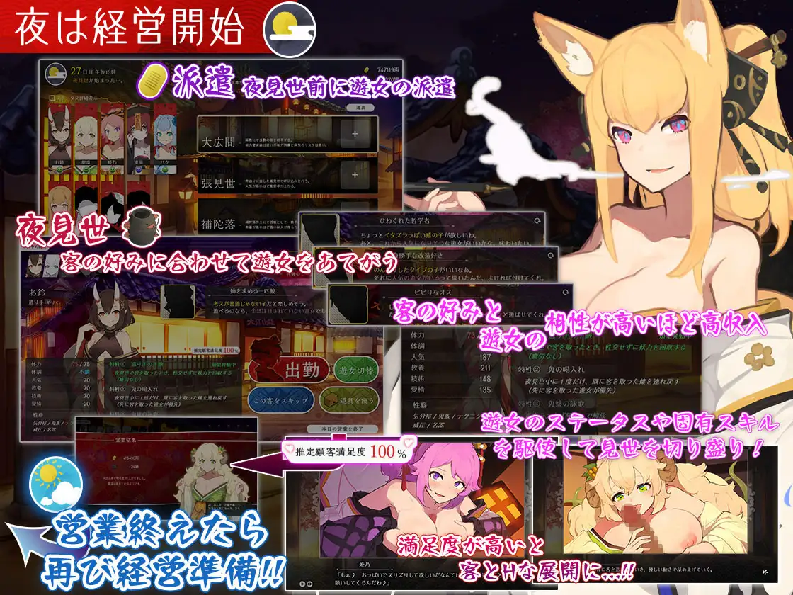 RPG/AI汉化丨梦吉原的妖异妓楼～妖怪大楼重建谭～夢吉原のあやかし妓楼～妖怪大楼再建譚～【20250222】 游戏截图 6