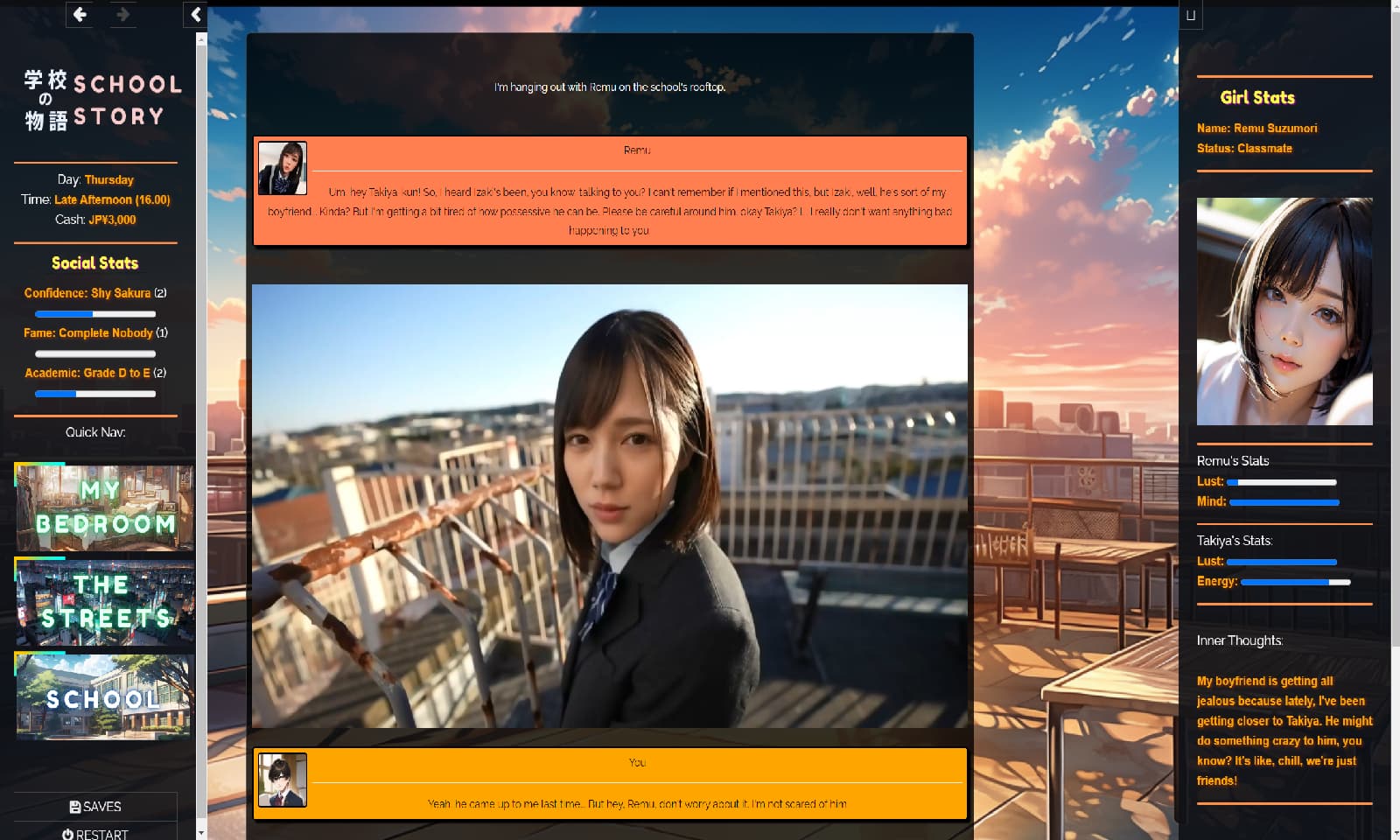 亚洲风HTML/真人/动态/更新丨 学校の物语 Gakko No Monogatari V0.17 浏览器转中文 【20250319】 游戏截图 8